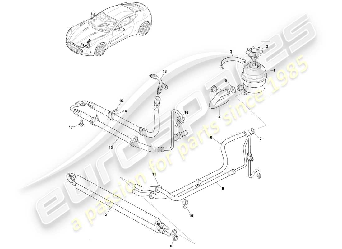 aston martin one-77 (2011) cooler, hoses & reservoir, lhd part diagram