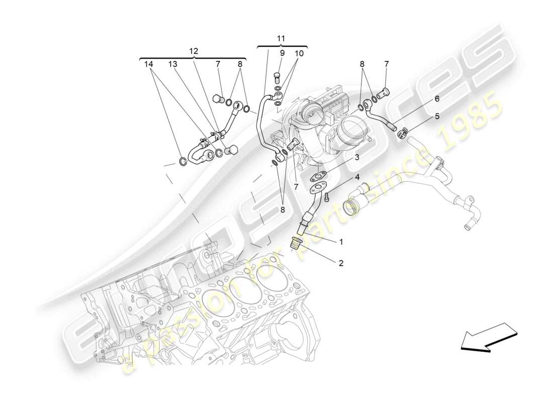 maserati levante (2019) turbocharging system: lubrication and cooling parts diagram