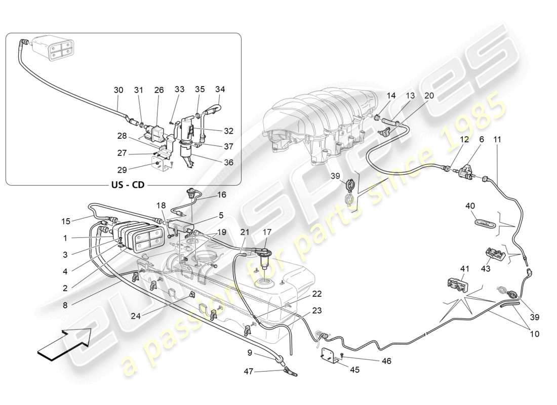 maserati grancabrio mc (2013) fuel vapour recirculation system part diagram