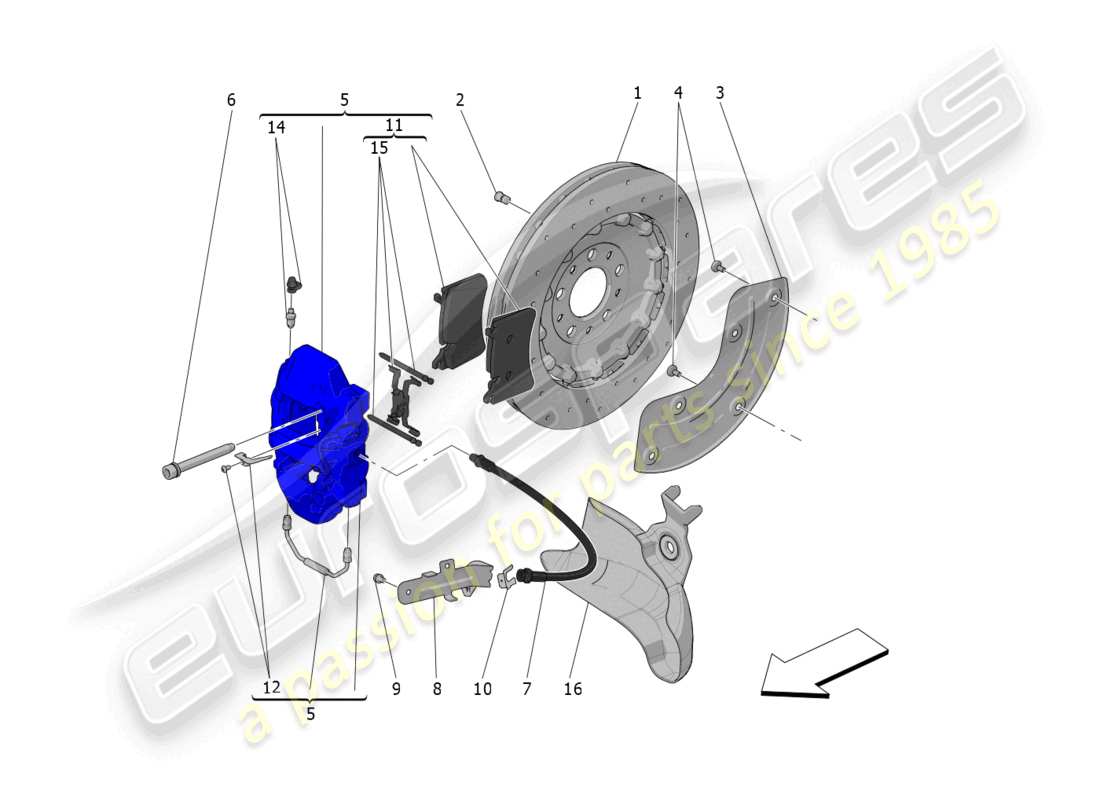 maserati mc20 (2022) braking devices on rear wheels parts diagram