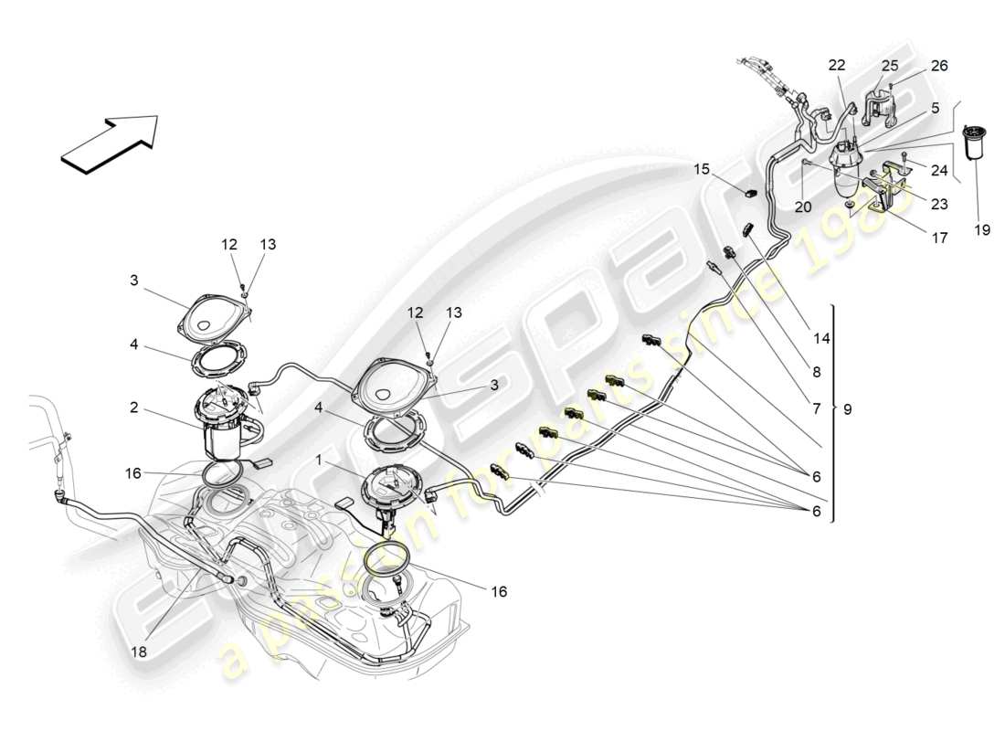 maserati levante (2018) fuel pumps and connection lines part diagram