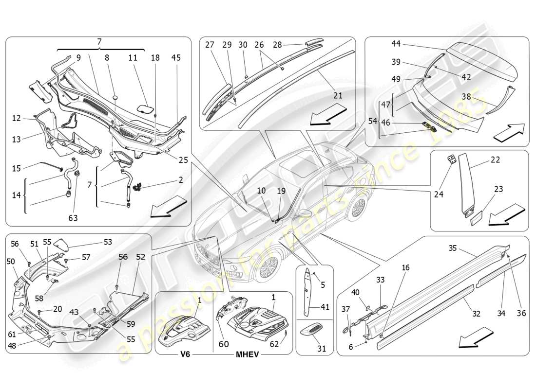 maserati levante zenga (2020) shields, trims and covering panels part diagram