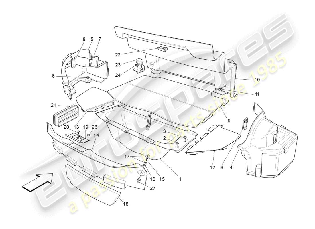 maserati grancabrio mc (2013) luggage compartment mats part diagram