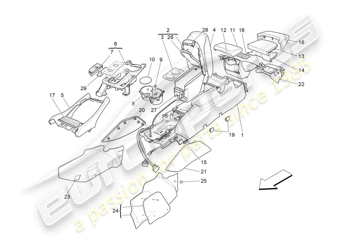 maserati granturismo mc stradale (2011) accessory console and centre console part diagram