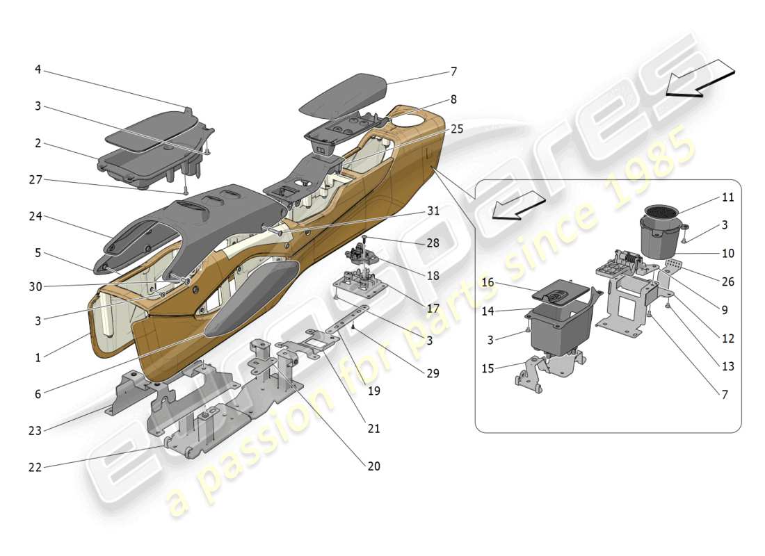 maserati mc20 (2022) accessory console and centre console parts diagram