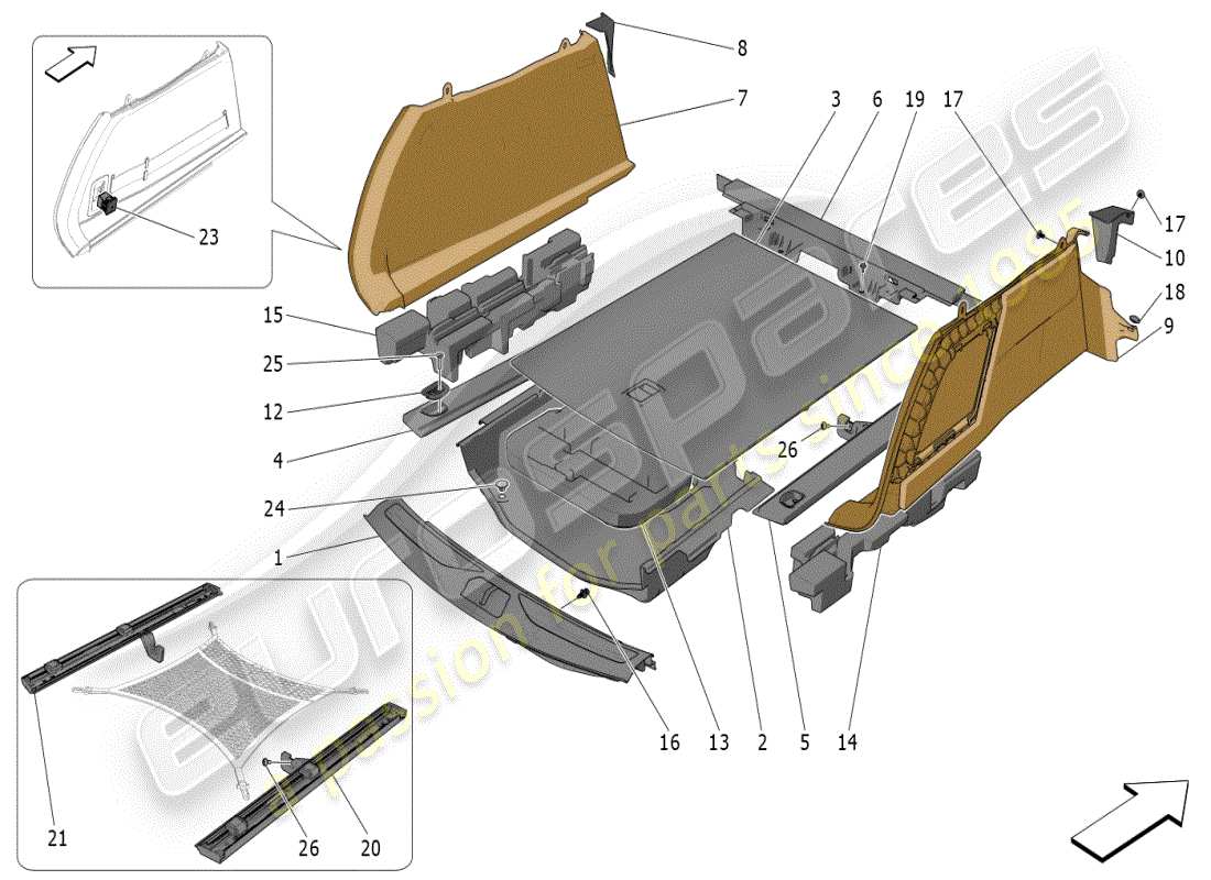 maserati grecale modena (2023) luggage compartment mats part diagram