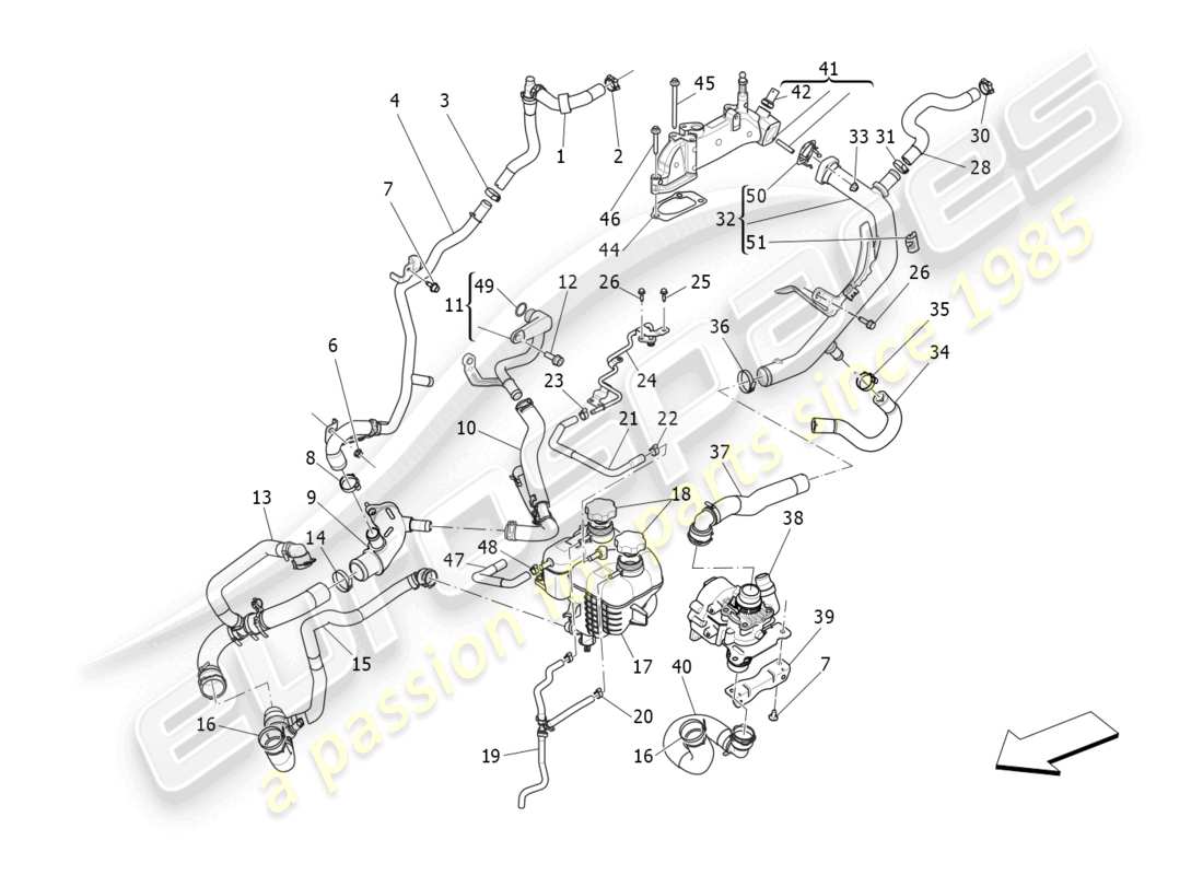 maserati ghibli fragment (2022) cooling system: nourice and lines part diagram