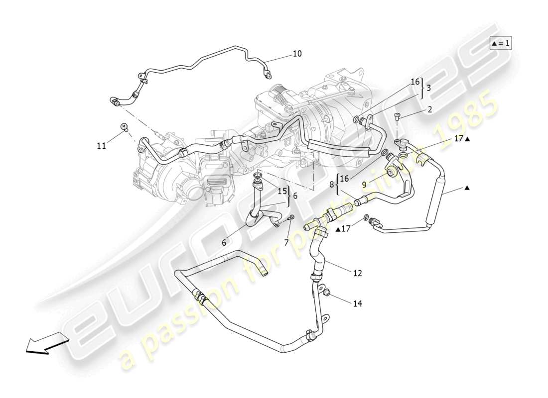 maserati ghibli fragment (2022) turbocharging system: lubrication and cooling parts diagram