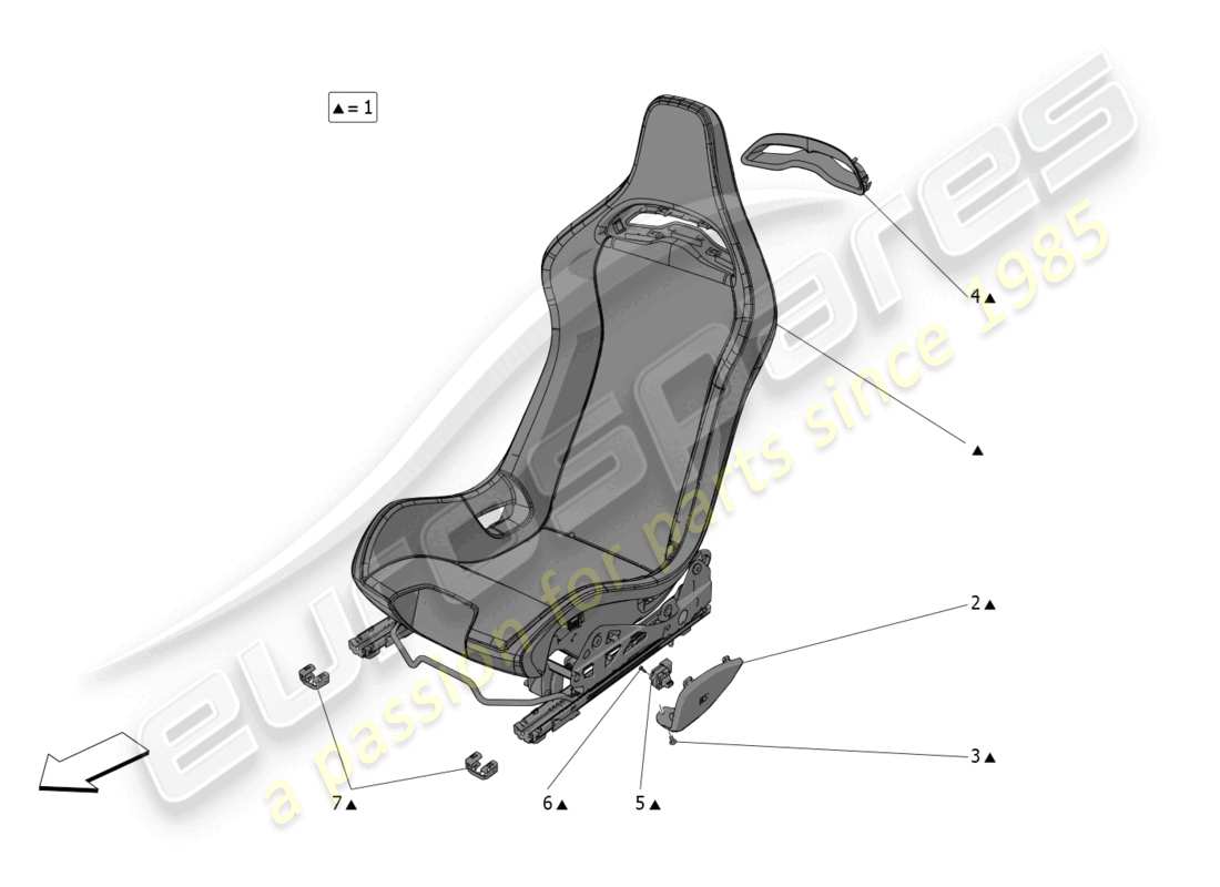 maserati mc20 (2022) seats: trim panels parts diagram