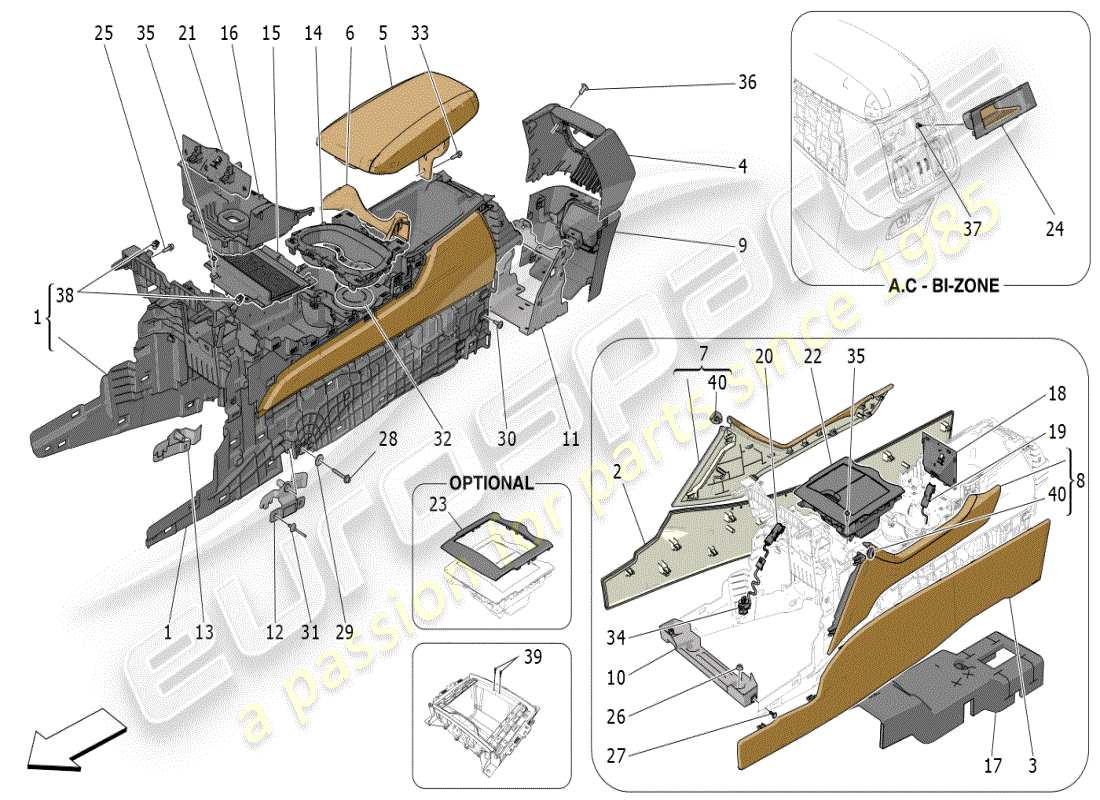 maserati grecale modena (2023) accessory console and centre console part diagram