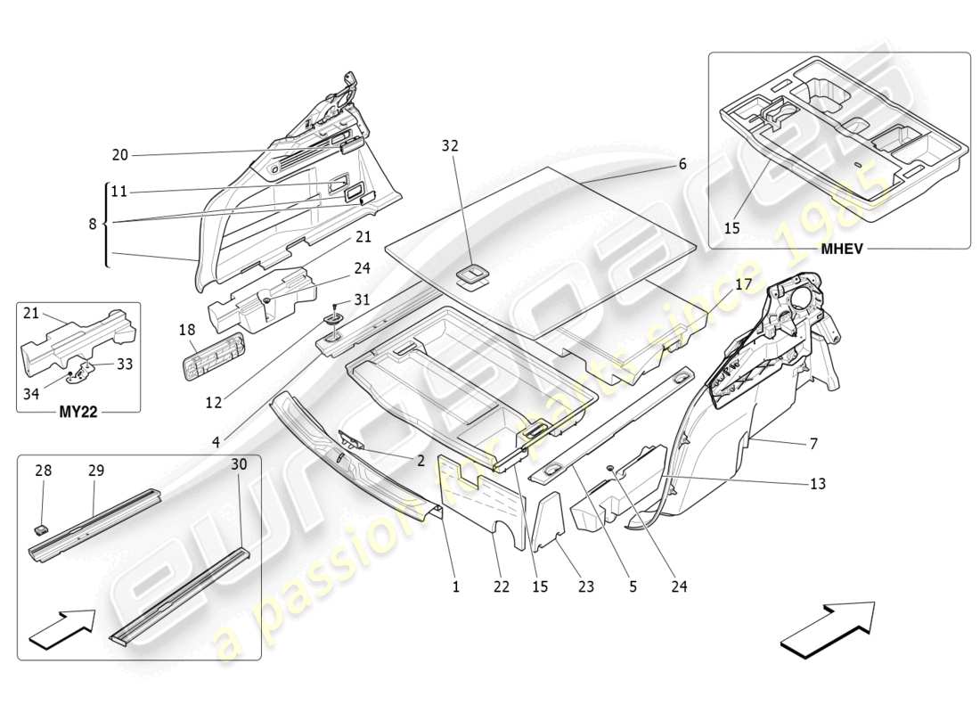 maserati levante (2019) luggage compartment mats parts diagram