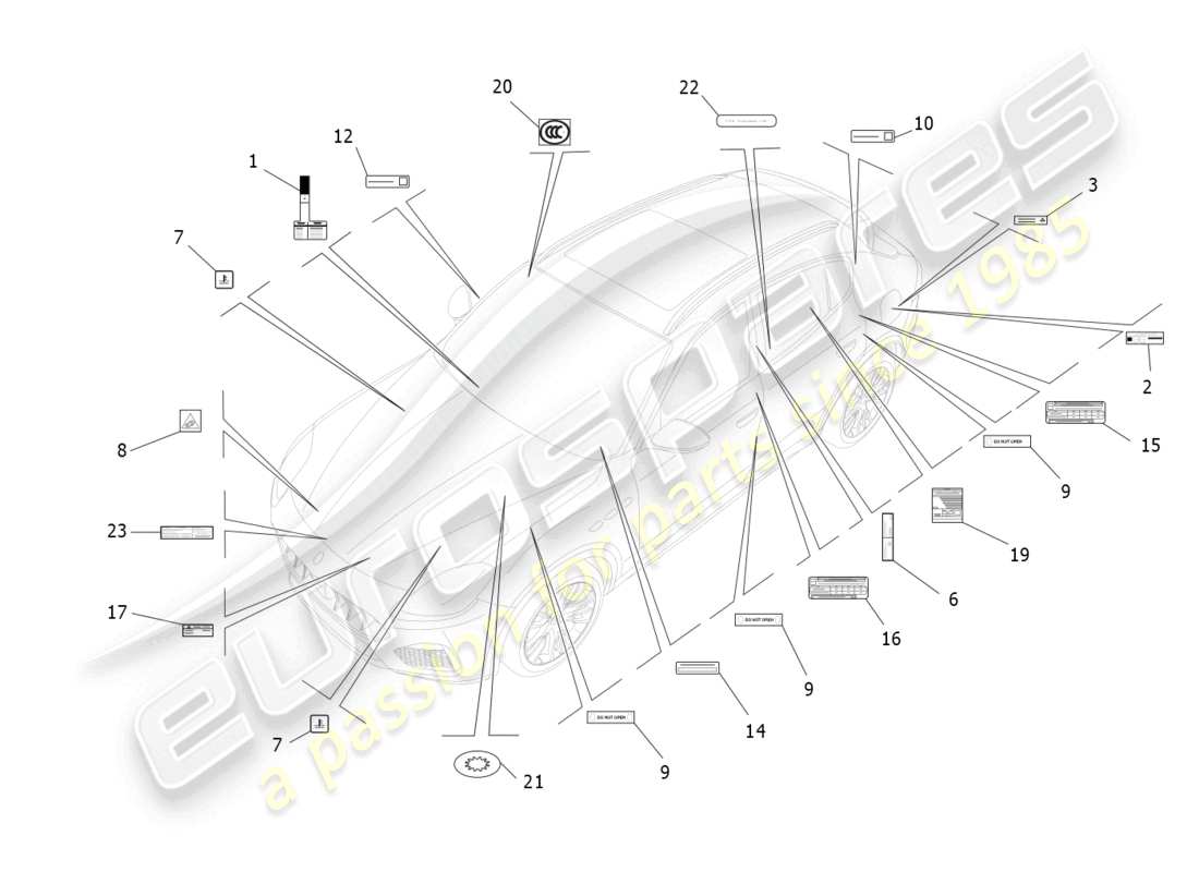 maserati grecale gt (2023) stickers and labels parts diagram