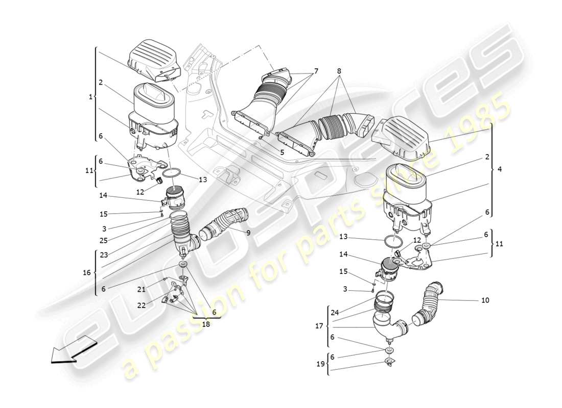 maserati levante zenga (2020) air filter, air intake and ducts parts diagram