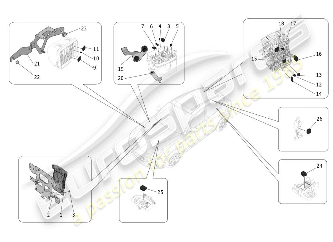 maserati grecale gt (2023) relays, fuses and boxes parts diagram