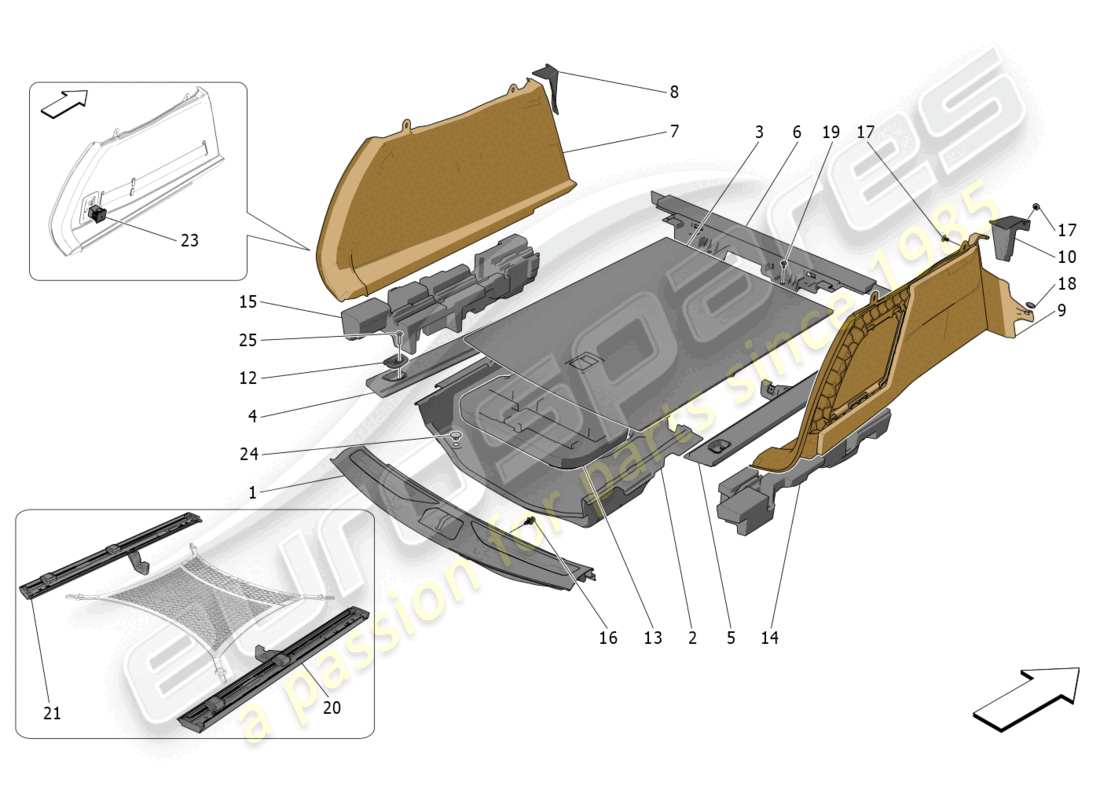 maserati grecale gt (2023) luggage compartment mats parts diagram