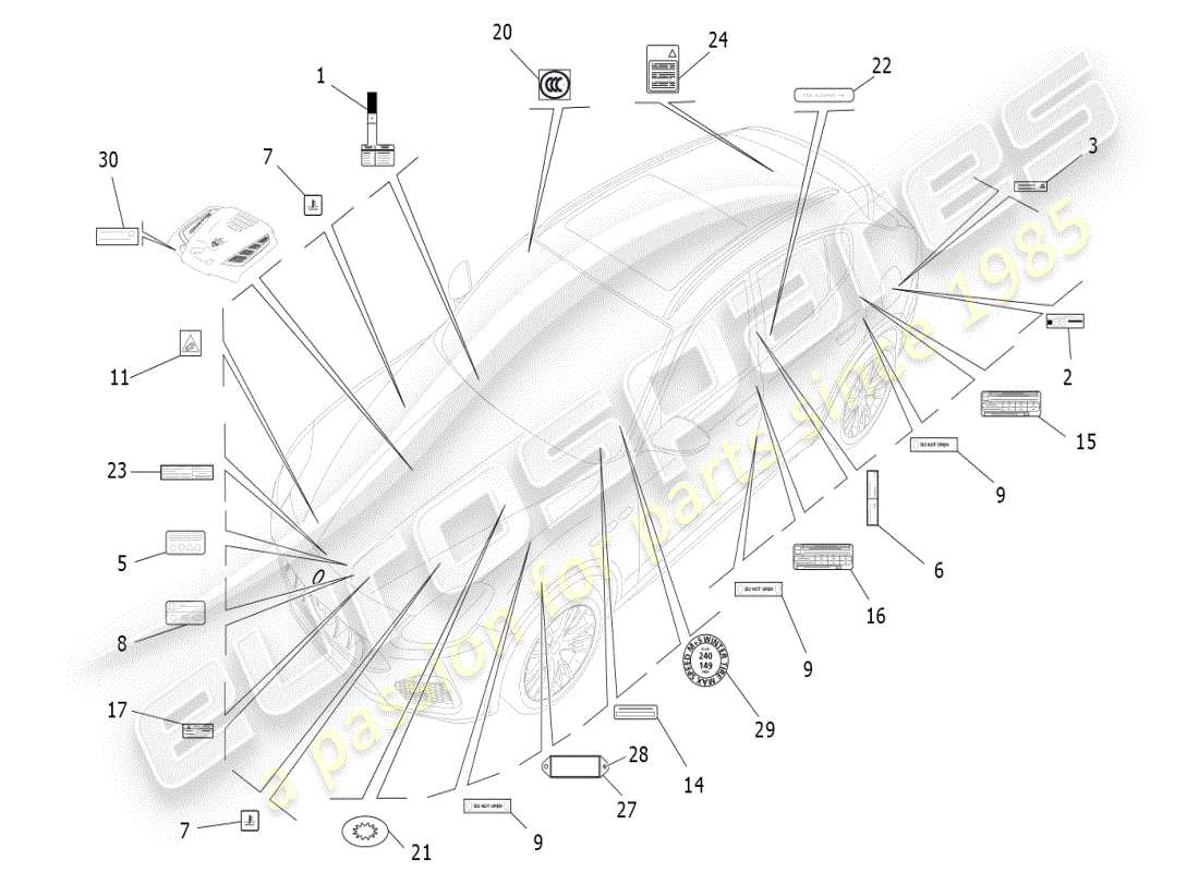 maserati grecale modena (2023) stickers and labels part diagram