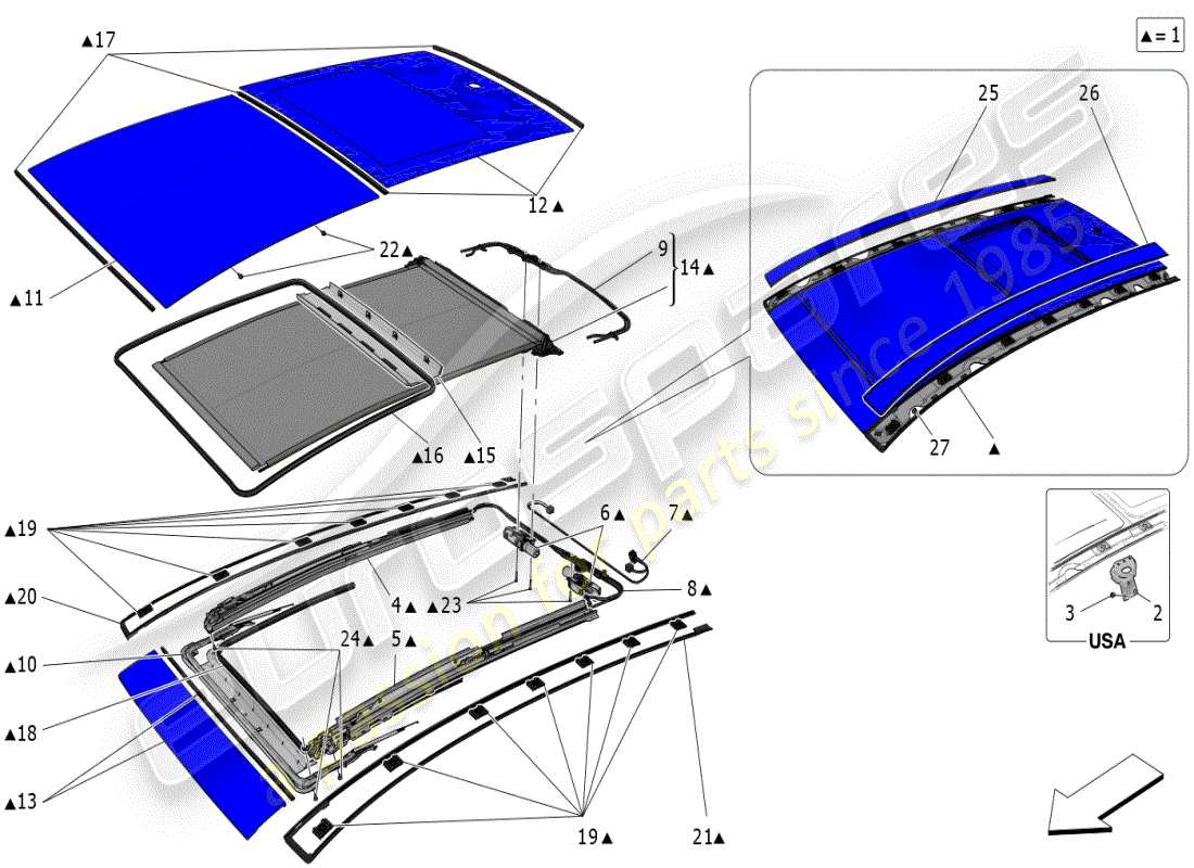 maserati grecale modena (2023) sunroof part diagram