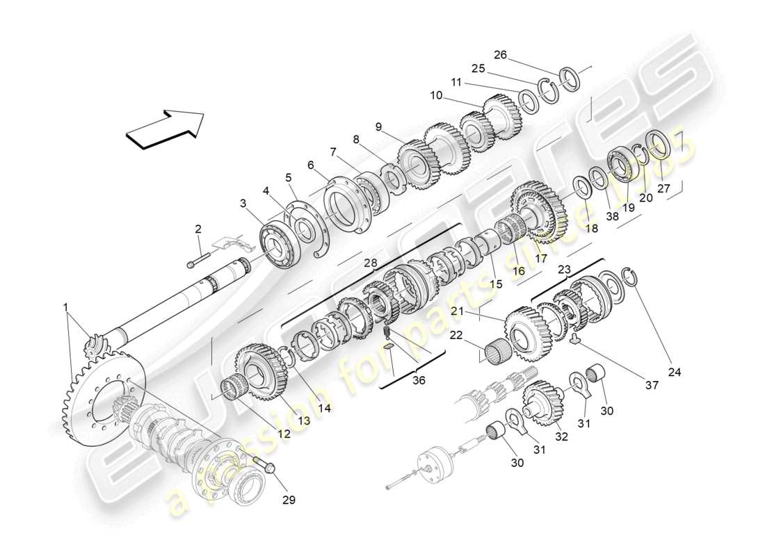 maserati granturismo mc stradale (2012) lay shaft gears part diagram