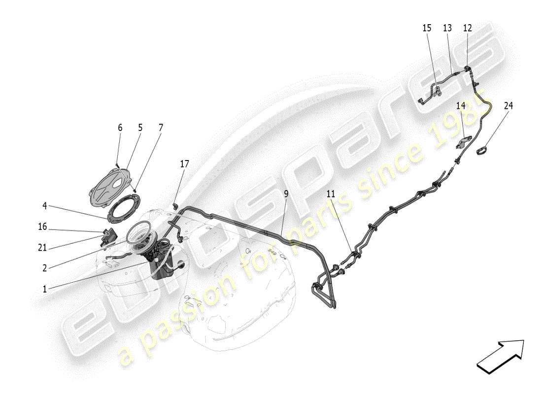 maserati grecale modena (2023) fuel pumps and connection lines part diagram