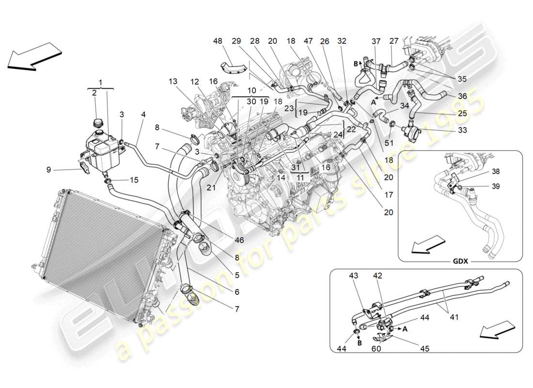 maserati levante (2020) cooling system: nourice and lines part diagram