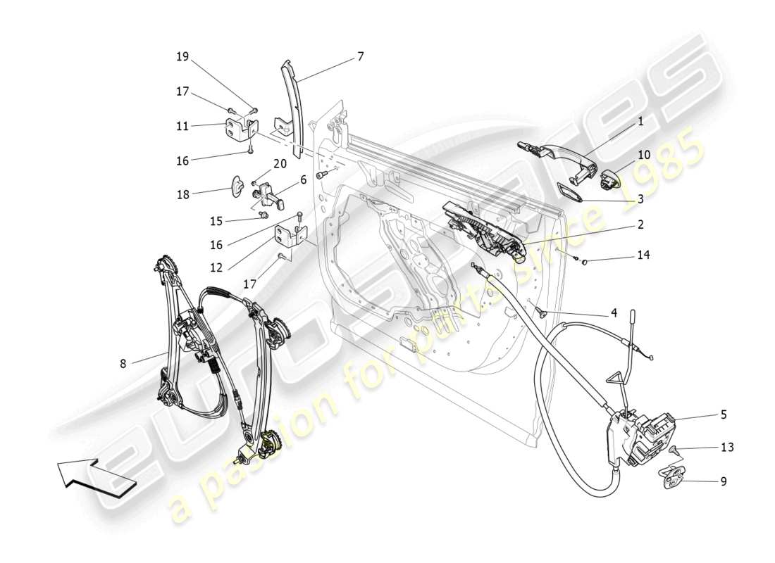 maserati levante zenga (2020) front doors: mechanisms part diagram