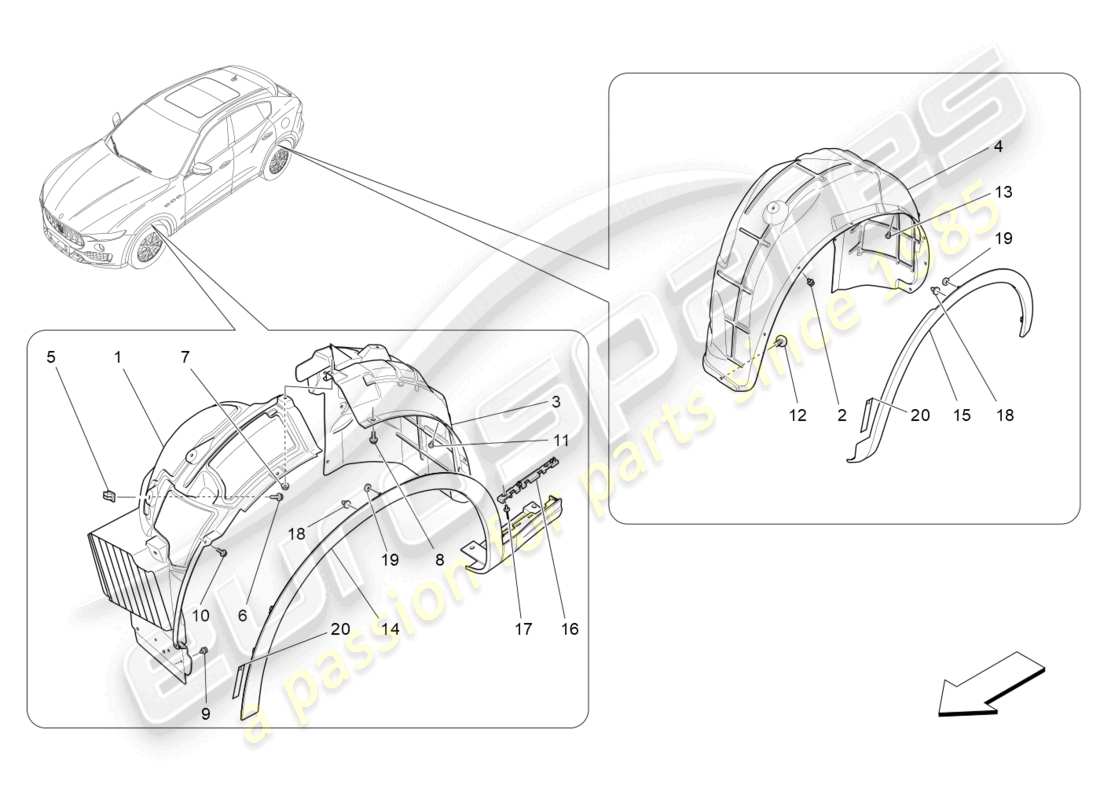 maserati levante zenga (2020) wheelhouse and lids part diagram