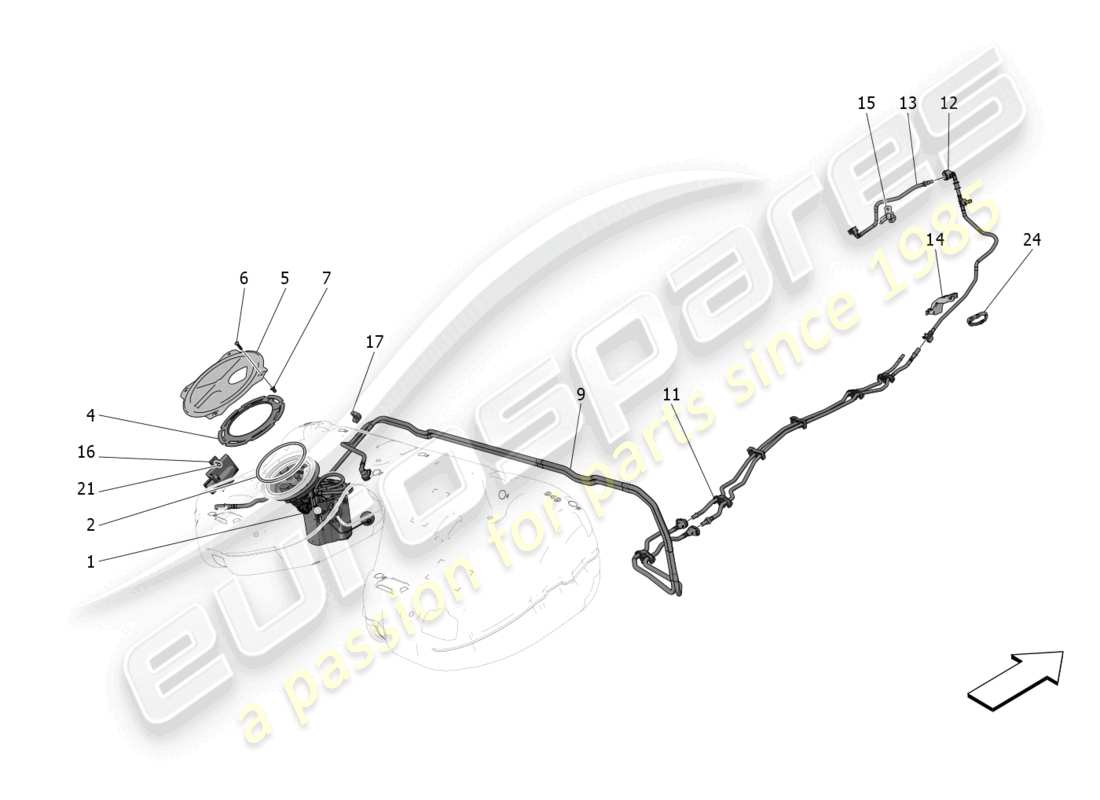 maserati grecale gt (2023) fuel pumps and connection lines part diagram