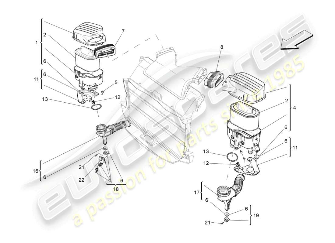 maserati ghibli fragment (2022) air filter, air intake and ducts parts diagram