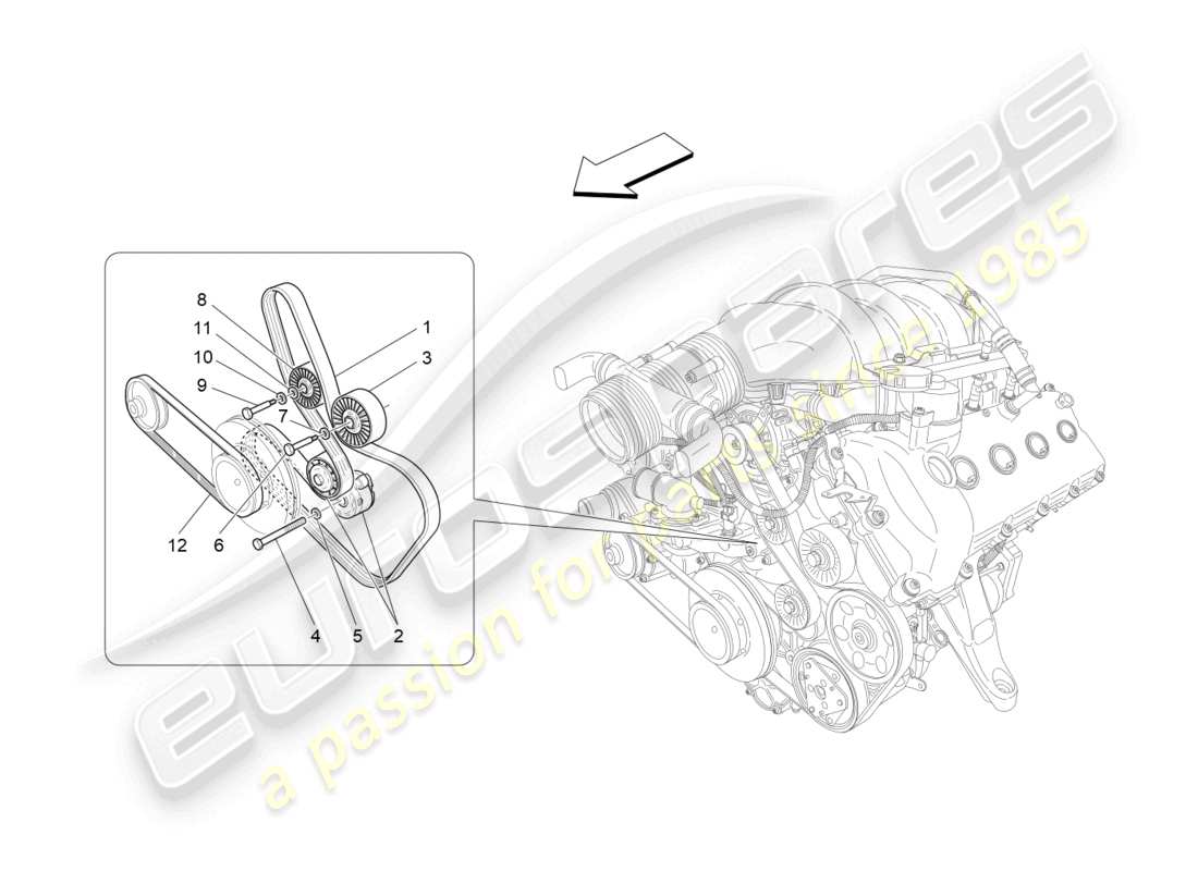 maserati granturismo mc stradale (2011) auxiliary device belts parts diagram