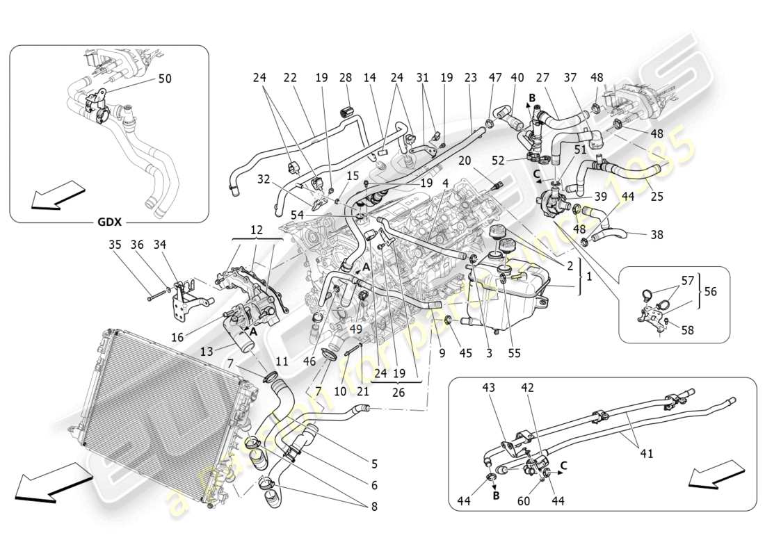 maserati levante (2019) cooling system: nourice and lines parts diagram