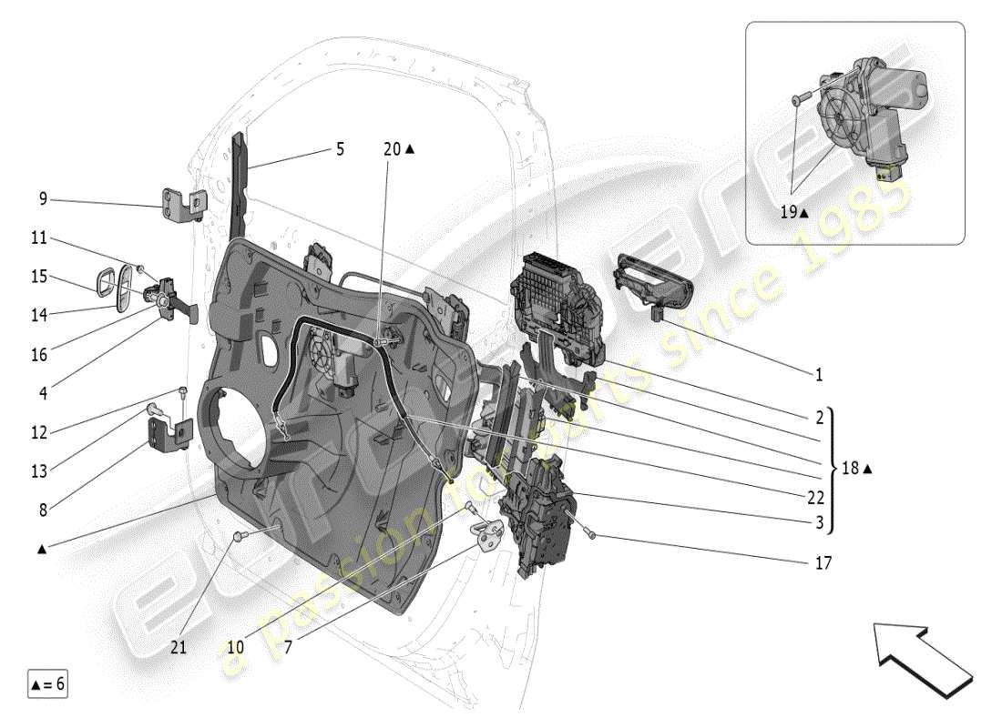 maserati grecale modena (2023) front doors: mechanisms part diagram