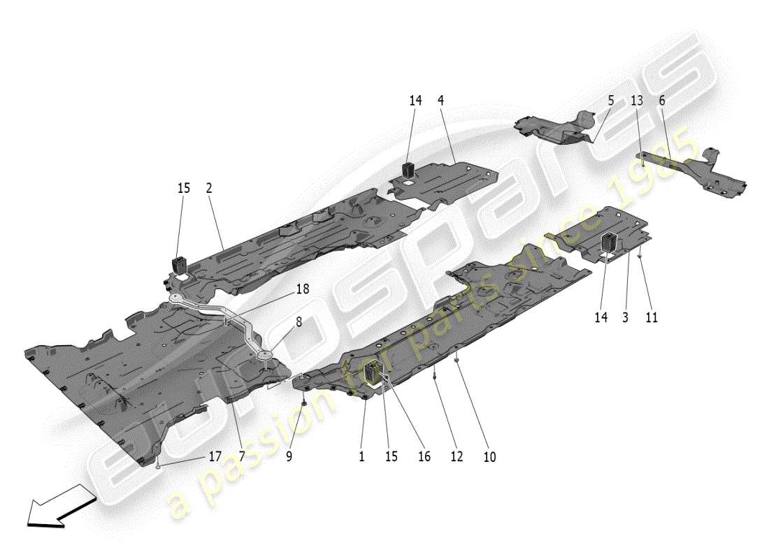 maserati grecale modena (2023) underbody and underfloor guards part diagram