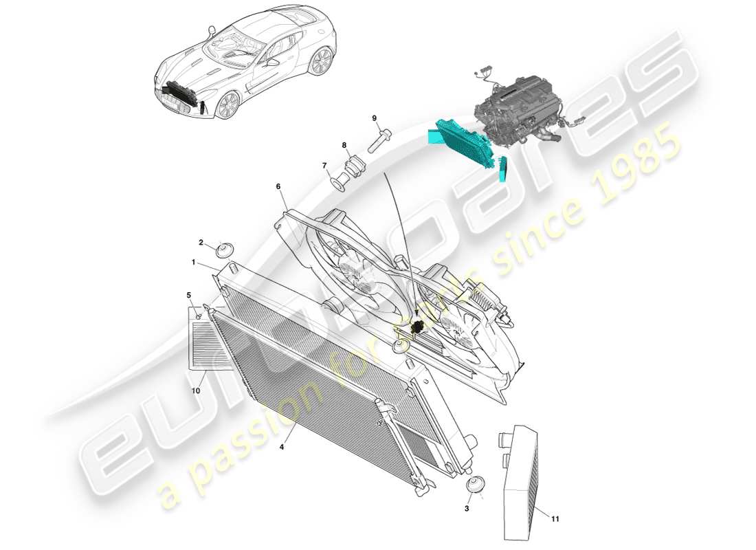 aston martin one-77 (2011) radiator assembly part diagram