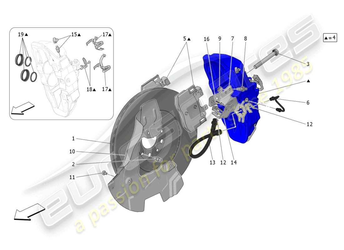 maserati grecale gt (2023) braking devices on front wheels parts diagram