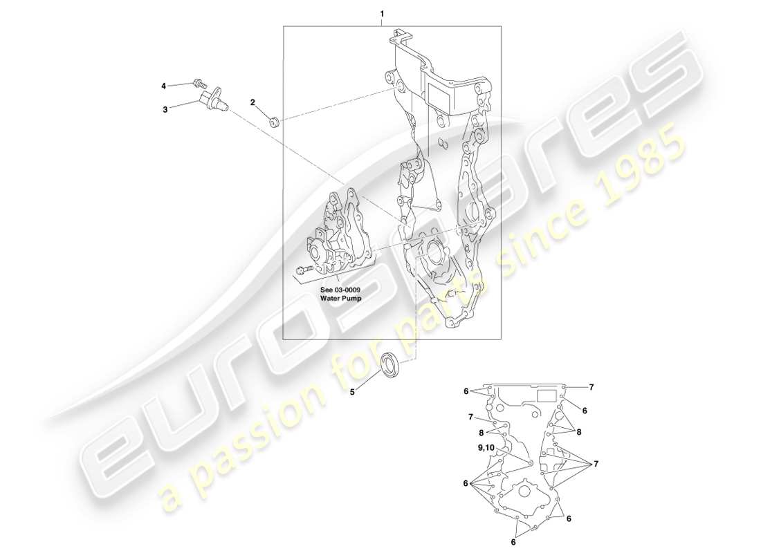 aston martin cygnet (2012) timing gear cover and end plate parts diagram