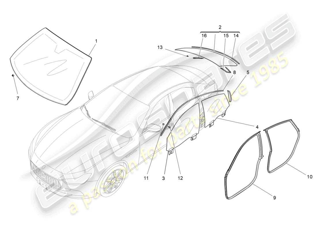 maserati ghibli (2016) windows and window strips parts diagram