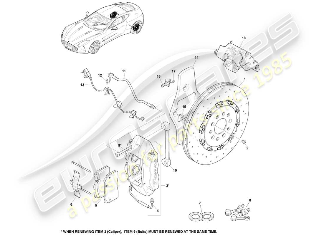 aston martin one-77 (2011) rear brake system part diagram