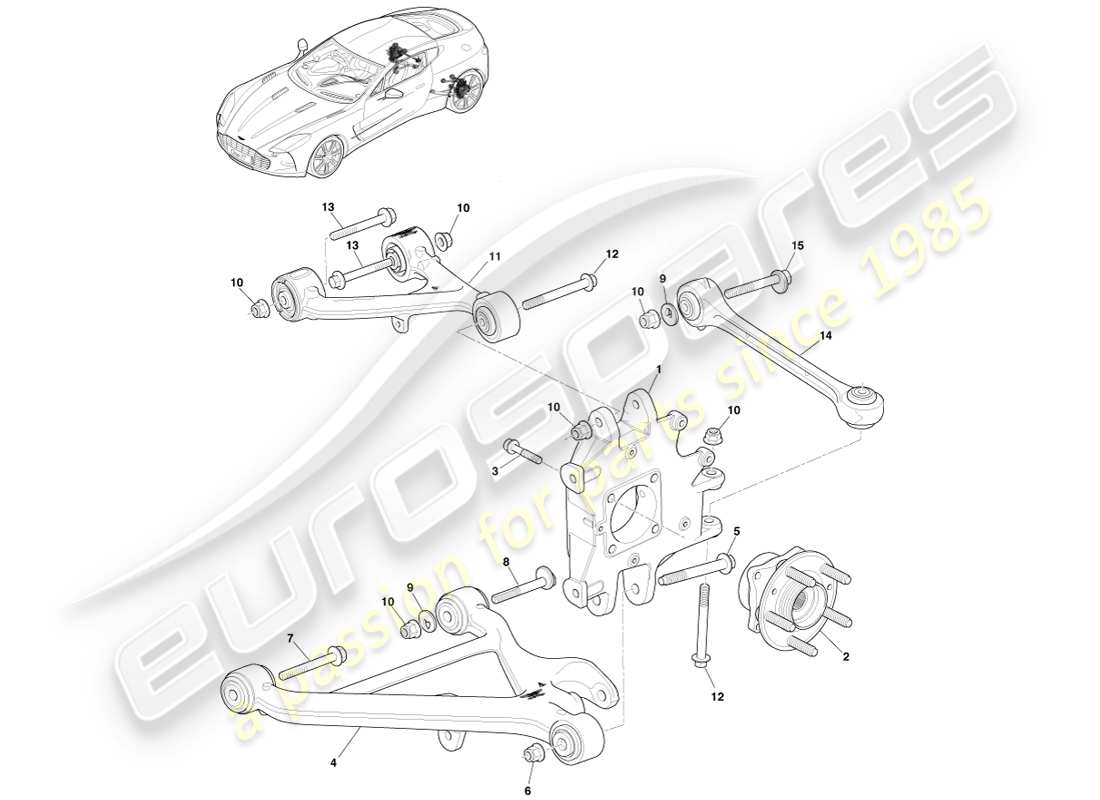 aston martin one-77 (2011) rear suspension assembly part diagram