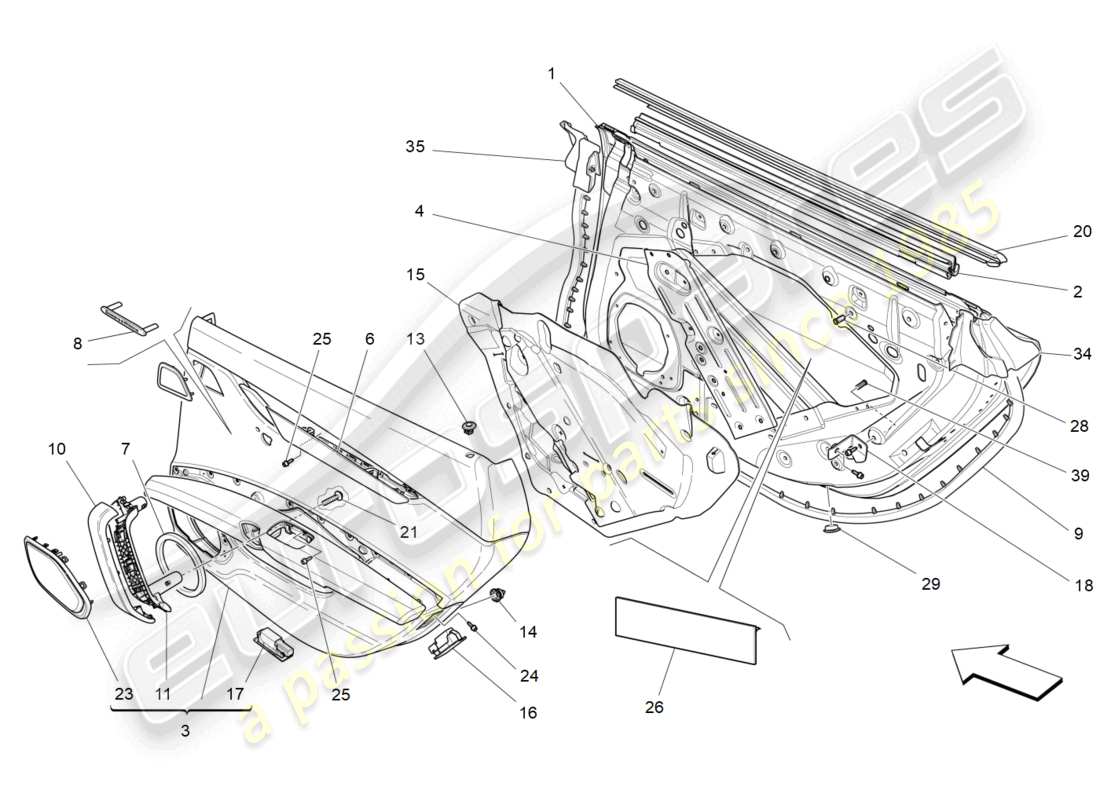 maserati ghibli (2018) rear doors: trim panels parts diagram