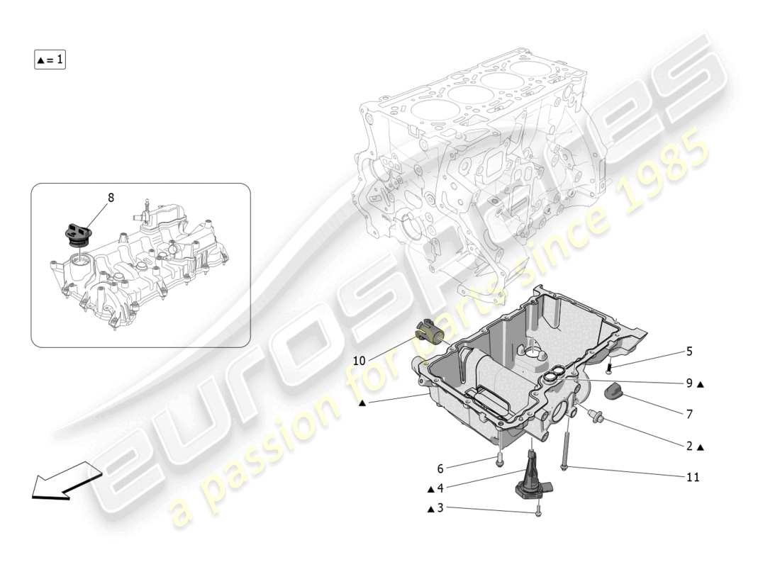 maserati grecale gt (2023) lubrication system: circuit and collection parts diagram