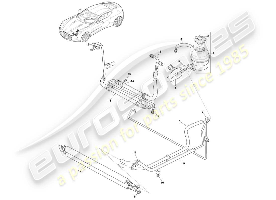 aston martin one-77 (2011) cooler, hoses & reservoir, rhd part diagram