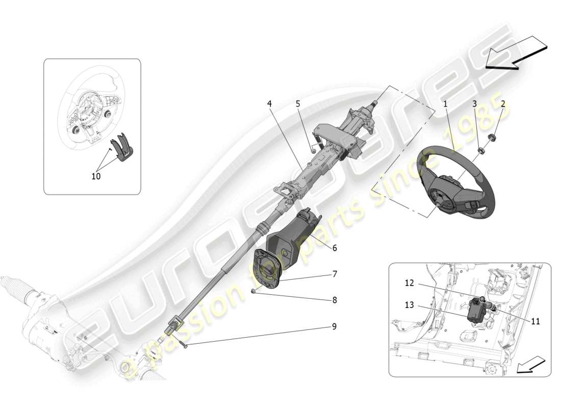 maserati grecale gt (2023) steering column and steering wheel unit part diagram