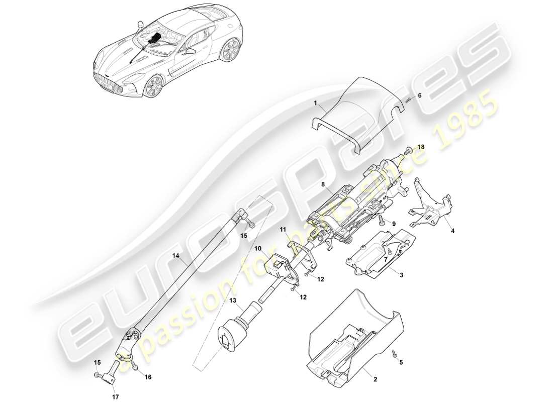 aston martin one-77 (2011) steering column assembly part diagram