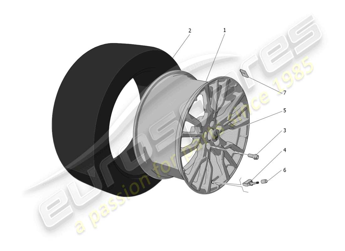 maserati grecale gt (2023) wheels and tyres parts diagram