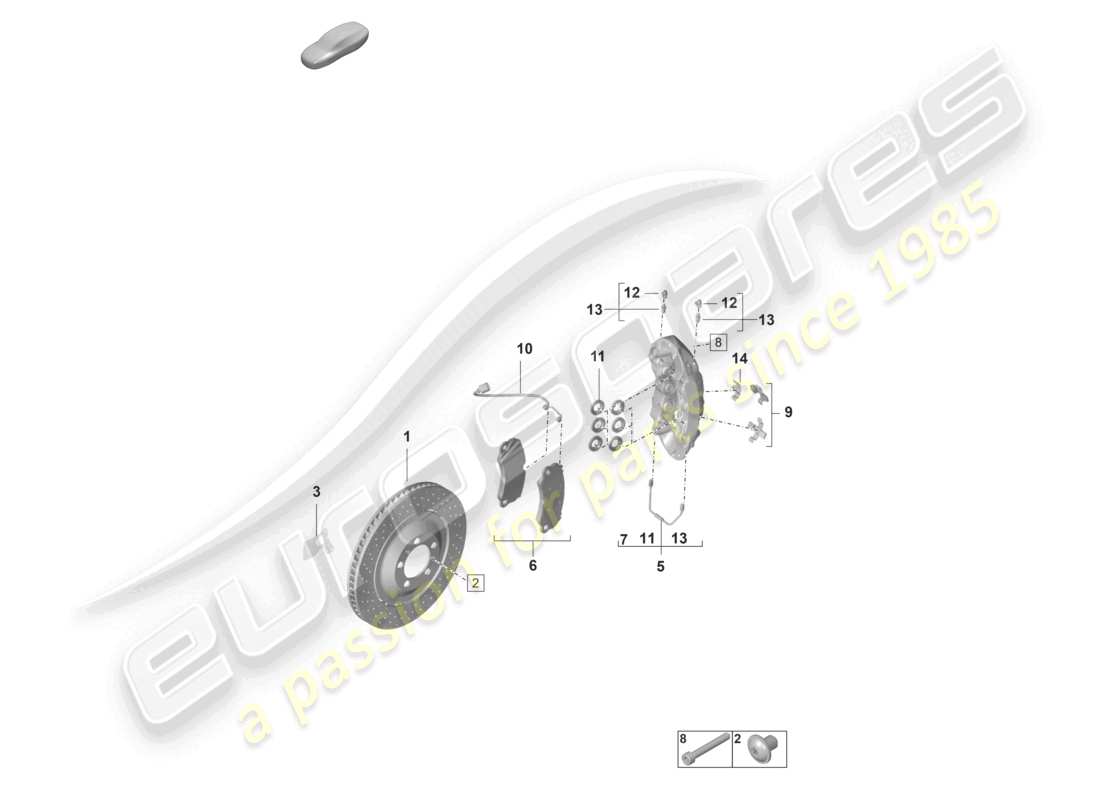 porsche 992 gt3/rs/st (2023) disc brake pccb front axle part diagram