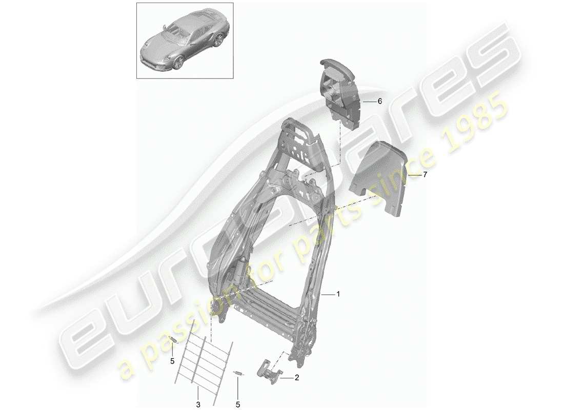 porsche 991 turbo (2018) frame - backrest parts diagram