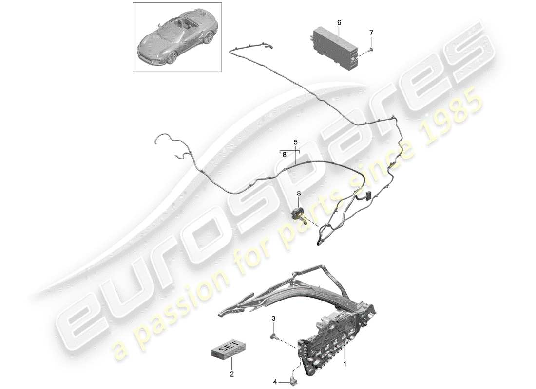 porsche 991 turbo (2018) top frame parts diagram