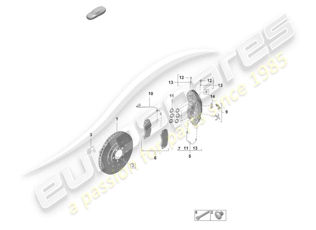 porsche 992 gt3/rs/st (2022) disc brake pccb front axle part diagram