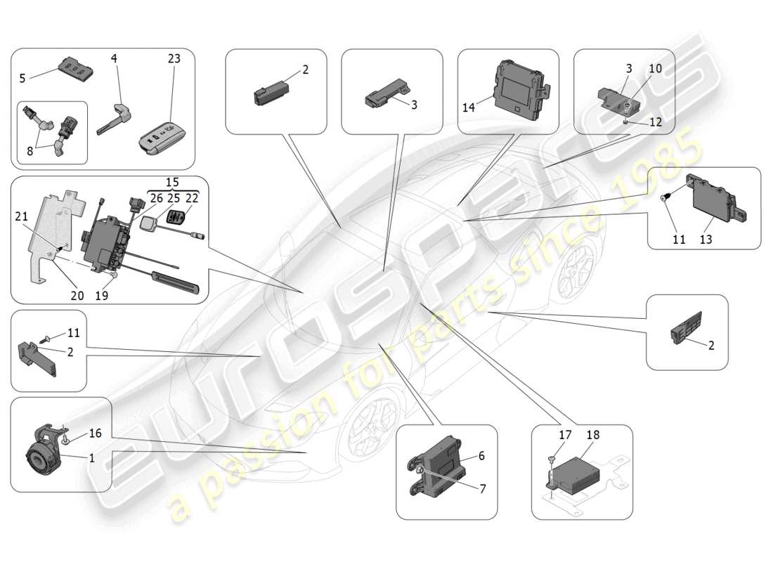 maserati mc20 cielo (2023) alarm and immobilizer system part diagram