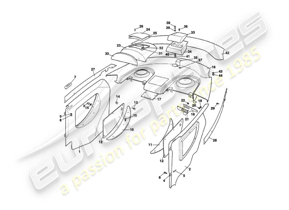 aston martin v8 coupe (1999) rear trim part diagram